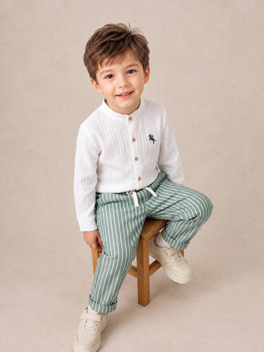 PrepCrw Kids Young Boys Collegiate Style Logo Embroidered Stand Collar Long Sleeve Shirt/Pants Set - Multicolor - View 1