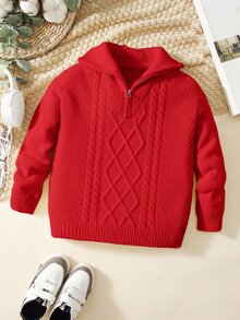 PrepCrw Tween Boys Casual Turndown Collar Half-Zip Up Long Sleeve Knit Sweater,In Fall/Winter - Red - View 2
