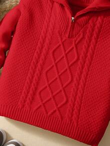 PrepCrw Tween Boys Casual Turndown Collar Half-Zip Up Long Sleeve Knit Sweater,In Fall/Winter - Red - View 4