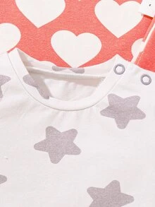 SHEIN Newborn Baby Girls' Heart Shaped & Round Collar Tops And Pants, Star Shaped & Round Collar Tops And Pants Homewear 4pcs/Set - Multicolor - View 5