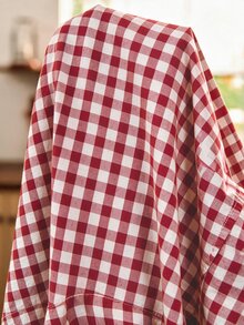 Tulorae Red And White Plaid Lapel Ruffle 100% Pure Cotton Pajama Set, Pastoral Style Woven Printed Loose Lantern Long Sleeve Home Wear Women's 2 Pieces Set - Red and White - View 9