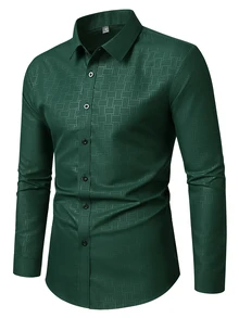 Calvornis Manfinity Casual Cool Men's Solid-Color Simple Button-Down Long-Sleeve Shirt , Effortlessly Style , A Perfect Gift For Husbands, Ideal For Formal, Old Money - Dark Green - View 5