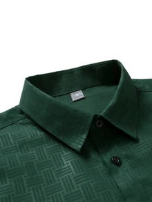Calvornis Manfinity Casual Cool Men's Solid-Color Simple Button-Down Long-Sleeve Shirt , Effortlessly Style , A Perfect Gift For Husbands, Ideal For Formal, Old Money - Dark Green - View 3