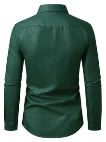 Calvornis Manfinity Casual Cool Men's Solid-Color Simple Button-Down Long-Sleeve Shirt , Effortlessly Style , A Perfect Gift For Husbands, Ideal For Formal, Old Money - Dark Green - View 2