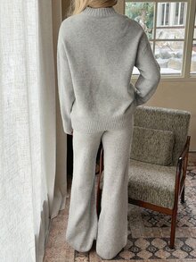 CovetEZ Women's Letter Print Long Sleeve Top & Pants Casual Daily Knit Two Pieces Set - Grey - View 10