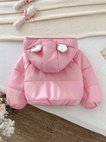 SHEIN 女童編織素色人造毛內裡休閒加厚外套，適合冬季兒童 - 淺粉色 - 查看 3