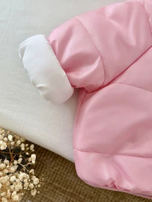 SHEIN 女童編織素色人造毛內裡休閒加厚外套，適合冬季兒童 - 淺粉色 - 查看 8