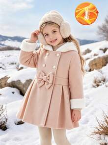 SHEIN Girls Double Breasted Wool Blend Coat Mid-Length Overcoat, Elegant Formal Winter Jacket For Wedding Party Holiday, Back To School Daily Outerwear - Apricot - View 7