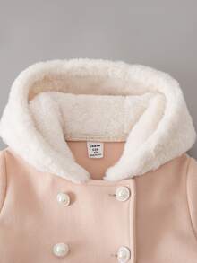 SHEIN Girls Double Breasted Wool Blend Coat Mid-Length Overcoat, Elegant Formal Winter Jacket For Wedding Party Holiday, Back To School Daily Outerwear - Apricot - View 4