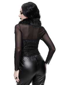 ROMWE Autumn/Winter Gothic Christmas Court Style Jacquard Fur Collar Shirt Vest - Black - View 3