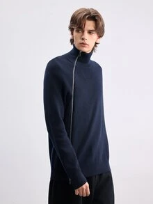 RONVEXI Men's Solid Color Raglan Long Sleeve Zip-Up Knit Cardigan, Autumn/Winter - Multicolor - View 4