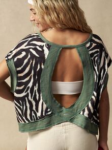 VARSIVA Women Sports Activewear Top's Sexy Tiger Print Hollow Back Batwing Short Sleeve Loose Casual T-Shirt For Summer - Multicolor - View 4