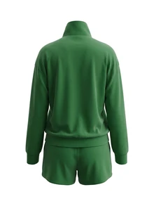 Sweetra Women's Green Letter Print 1/4 Zip Long Sleeve Top And Solid Color Shorts Sports 2 Pieces Set - Green - View 2