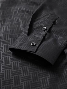 Calvornis Manfinity Casual Cool Men's Solid-Color Simple Button-Down Long-Sleeve Shirt , Effortlessly Style , A Perfect Gift For Husbands, Ideal For Formal, Old Money - Black - View 7