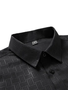 Calvornis Manfinity Casual Cool Men's Solid-Color Simple Button-Down Long-Sleeve Shirt , Effortlessly Style , A Perfect Gift For Husbands, Ideal For Formal, Old Money - Black - View 3