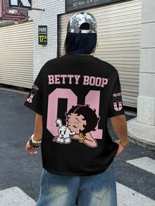 Betty Boop x SHEIN Plus Size Summer Casual Cartoon Letter Print T-Shirt - White - View 5