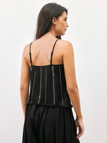 Maija Women's Y2K Urban Party Holiday Tank Top With Metallic Decor, All Season - Black - View 7