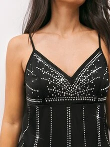 Maija Women's Y2K Urban Party Holiday Tank Top With Metallic Decor, All Season - Black - View 5