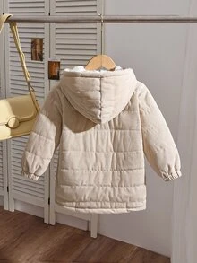 SHEIN Elladie kids 1件女童編織拉鍊連帽外套，多功能加厚外衣，增添童年魅力，適合0-3歲兒童，絎縫工藝，填充均勻，輕盈且蓬鬆外觀，觸感柔軟，適合旅行、度假與冬季 - 杏色 - 查看 2