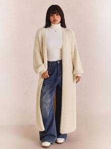 CovetEZ Autumn/Winter Solid Color Plush Soft Casual Elegant Versatile Plus Size Long Cardigan Sweater Evening Formal Cream - Beige - View 7