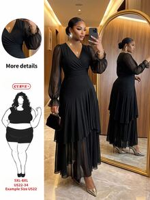 SHEIN CURVE+ جاكيت جلد مقلوب جديد للخريف/الشتاء مقاس كبير 22W، بأكمام فرو وزر واحد، مناسب لحفلات العطلات والكريسماس والهالوين - الأسود - مشاهدة 1