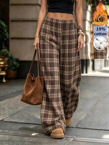 SHEIN Franclia Women's Plaid Thermal Lined Elegant Long Pants - Multicolor - View 1