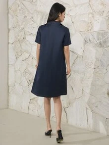 Heiryn Women's Metal Decor Pocket Fashion Sexy Short Sleeve Mini Dress Golf Pastal Autumn - Blue - View 3