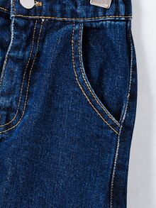 SHEIN Young Boy Casual Loose Fit Contrast Stitching Straight Leg Cargo Jeans, Versatile, School, Campus, College Chic For Autumn/Winter - Dark Wash - View 6