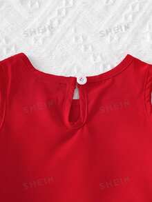 SHEIN 2件組女嬰紅色套裝 可愛夏季紅白格紋3D蝴蝶結無袖上衣與休閒長褲套裝 幼童公主2歲生日穿搭 - 紅色 - 查看 6