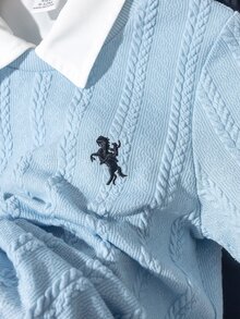 Two-Piece Set For Young Boys White Textured Knit Top With Small Chest Embroidery And Dark Trousers-Suitable For Casual Wear Ring Bearer Fall Birthday - Multicolor - View 8