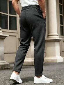 Manfinity Mode Men's Business Casual Striped Jacquard Wool Suit Pants, Perfect Gift For Holidays - Dark Grey - View 2