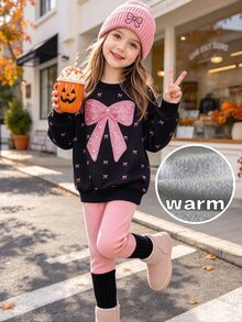 SHEIN Sparklyn 女童極簡風嬰兒時尚白色愛心圖案長袖上衣與長褲運動衫套裝 生日 幼兒園 秋季生日 - 彩色 - 查看 4