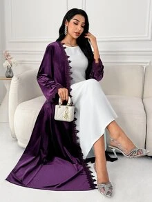 Al Najma Abaya Wanita Warna Polos untuk Pesta Kasual & Perjalanan - Purple - View 3