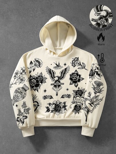 Herren bedruckter Hoodie mit lockerer Passform