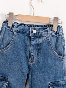 SHEIN Young BoyCasual Loose Fit Straight Leg Contrast Stitching Cargo Jeans Autumn Fall - Dark Wash - View 5