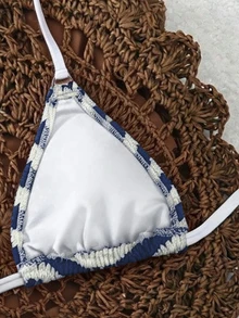 SHEIN Swim Women's Spring/Summer Jacquard Fabric Halter Tie Bikini Top - Multicolor - View 5