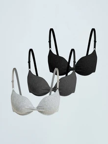 Softvol 3件組女款舒適睡眠內衣，多色，鋼圈，棉質軟罩杯，純色，聚攏胸部 [專為平胸設計] - 彩色 - 查看 2