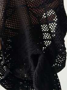 StreetHx Sexy Goth Street Style Women's Black Long Sleeve Mesh Top Halloween Rave Night Out Summer - Black - View 8
