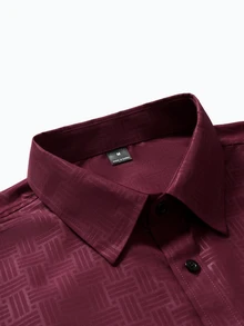 Manfinity Mode Manfinity Casual Cool Men's Solid-Color Simple Button-Down Long-Sleeve Shirt , Effortlessly Style , A Perfect Gift For Husbands, Ideal For Formal, Old Money - Burgundy - View 3
