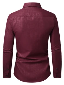 Manfinity Mode Manfinity Casual Cool Men's Solid-Color Simple Button-Down Long-Sleeve Shirt , Effortlessly Style , A Perfect Gift For Husbands, Ideal For Formal, Old Money - Burgundy - View 2