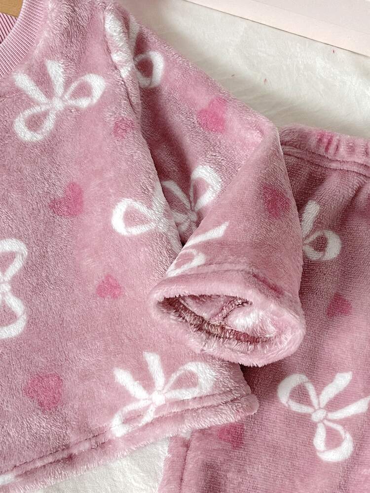 SHEIN Set Pakaian Santai Bayi Perempuan Lucu dengan Pita Bulu Warna Pink Lengan Panjang untuk Musim Gugur (1 Set Acak) - Berwarna merah muda - View 5