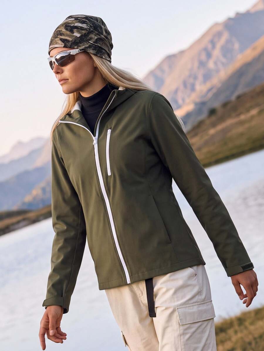 In My Nature Women's Outdoor Hooded Softshell Jacket - Olive Green - View 1