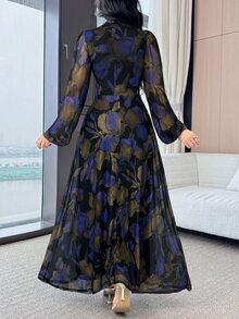 Modelyn Women's Elegant Romantic Party Night Dinner Floral Print Dress Black Fall - Multicolor - View 4