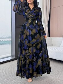 Modelyn Women's Elegant Romantic Party Night Dinner Floral Print Dress Black Fall - Multicolor - View 8