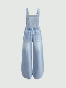 SHEIN Teen Girls Light Blue Distressed Loose Fit Denim Overalls Cowgirl Going Out Concert Outfit For Girl Cutecore - Blue - View 3