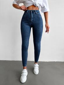 EURMUSE 96% Cotton High Waist Skinny Cropped Jeans - Dark Wash - View 4