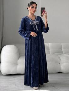 Yasmyna Women's Elegant Modest Elegant Rhinestone Long Sleeve Arabian Dress Night Fall - Royal Blue - View 5