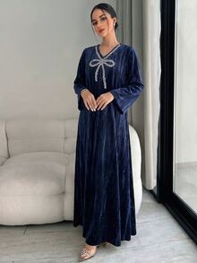 Yasmyna Women's Elegant Modest Elegant Rhinestone Long Sleeve Arabian Dress Night Fall - Royal Blue - View 6