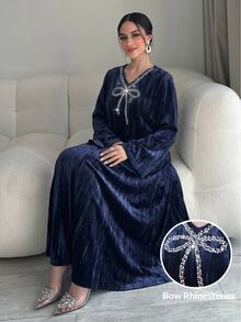 Yasmyna Women's Elegant Modest Elegant Rhinestone Long Sleeve Arabian Dress Night Fall - Royal Blue - View 7