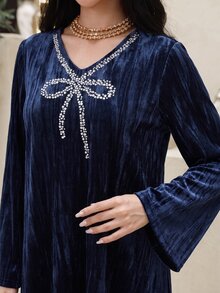 Yasmyna Women's Elegant Modest Elegant Rhinestone Long Sleeve Arabian Dress Night Fall - Royal Blue - View 3